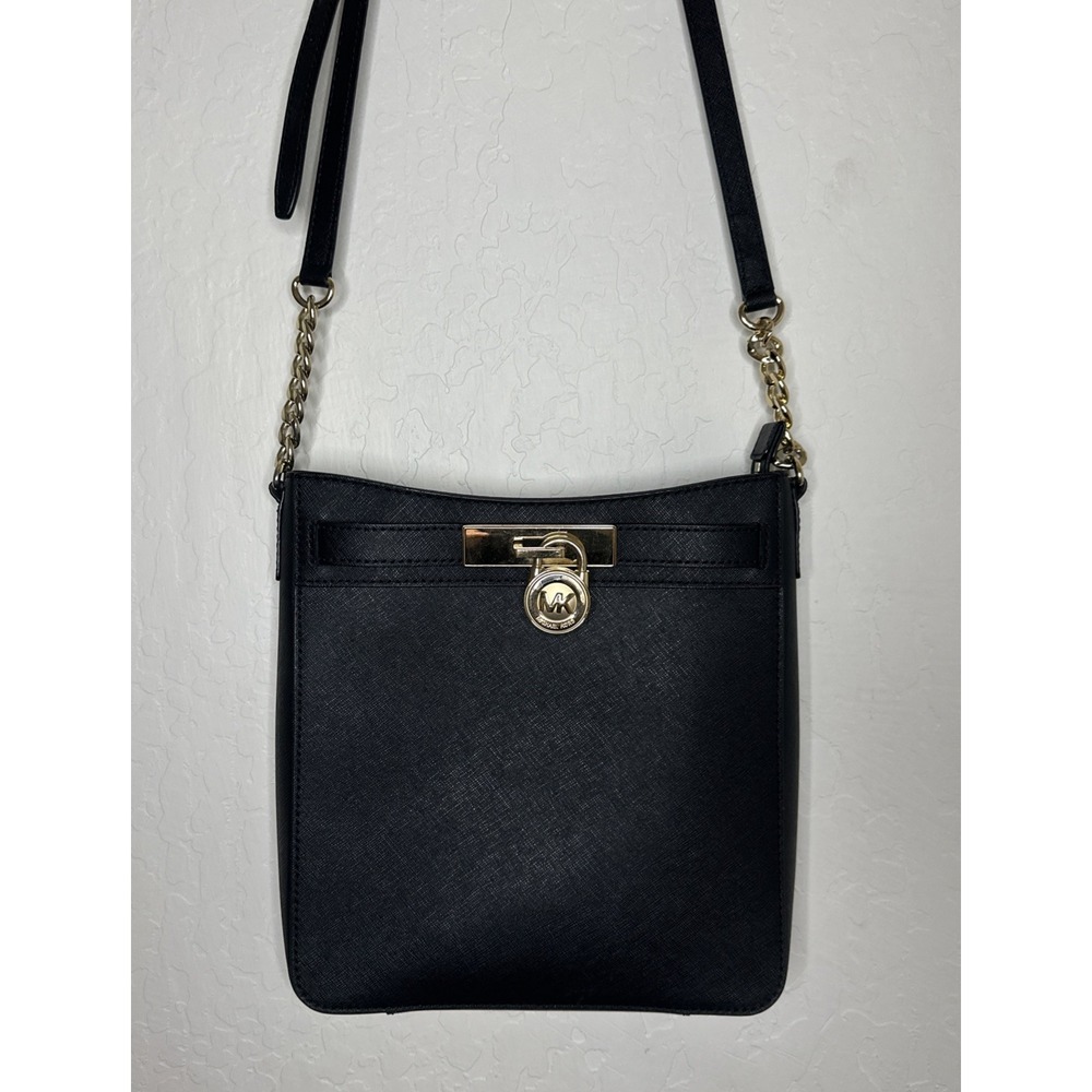 Michael Kors Black and Gold Locket Crossbody Purse‎